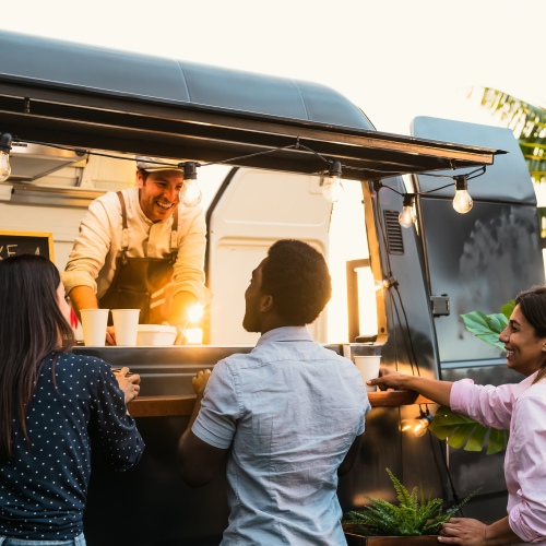 Food Service Image of customers ordering from a food truck